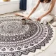 Round Boho Style Rug with Fringes 95cm, Navy Blue-Grey