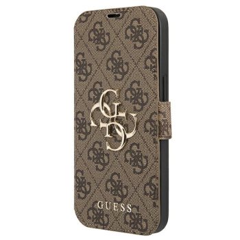 Guess 4G Big Metal Logo atverčiamasis dėklas iPhone 13 Pro Max, rudas