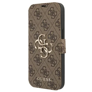 Guess 4G Big Metal Logo atverčiamasis dėklas iPhone 13 Pro Max, rudas