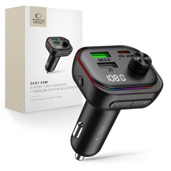 Automobilinis įkroviklis Tech-Protect CC07 ir FM siųstuvas, 54W, juodas