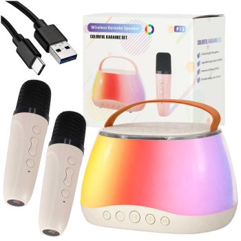 Karaokė rinkinys su Bluetooth garsiakalbiu, RGB LED ir 2 mikrofonais, USB