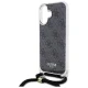 Guess dėklas iPhone 16 telefonui Crossbody Cord 4G Print, juodas