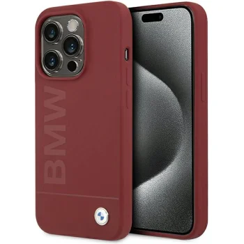 BMW Silicone Big Logo MagSafe dėklas iPhone 15 Pro, raudonas