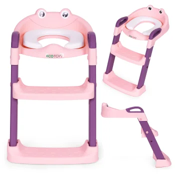 ECOTOYS klozeto dangčio uždėklas su laipteliais vaikams, rožinis