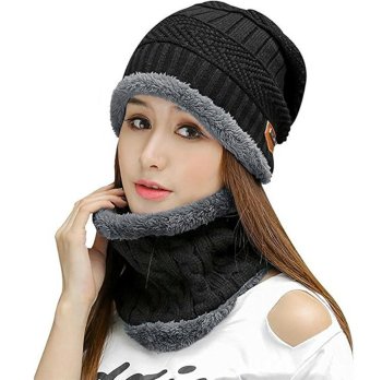 Unisex Winter Set Hat and Snood Scarf, Black