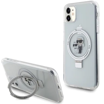 Karl Lagerfeld Ring Stand Karl & Choupette MagSafe dėklas iPhone 11 / XR, baltas