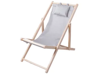 Folding Wooden Beach and Garden Sun Lounger with Pillow, Grey