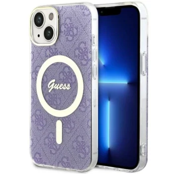 Guess iPhone 14 Case IML 4G Gold Stripe MagSafe, Purple