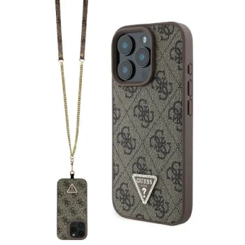 Guess Leather Metal Logo Strass Crossbody Case for iPhone 16 Pro - brown