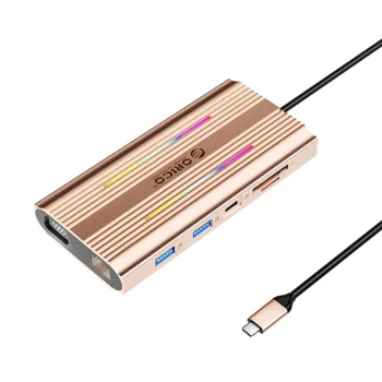 Orico XDR 12-in-1 USB-C doko stotelė, PD 100W, 2x HDMI 4K, VGA, RJ45, rausvasis auksas