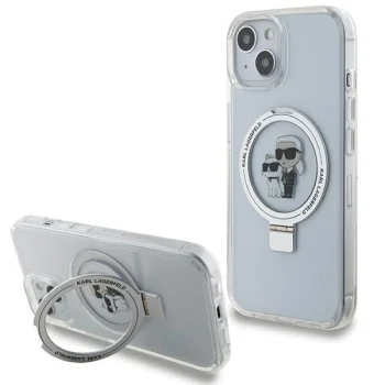 Karl Lagerfeld Ring Stand Karl&Choupette MagSafe dėklas iPhone 15/14/13, baltas