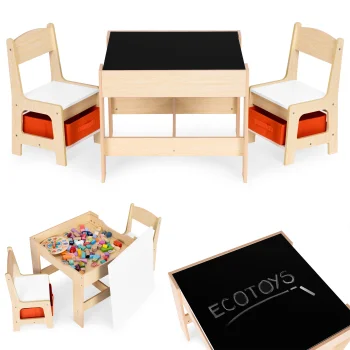 Ecotoys ZKC-1C Children's Furniture Set with Chalkboard Table and 2 Chairs