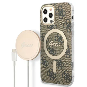 Apple iPhone 12 / 12 Pro 6.1'' Guess 4G Print MagSafe Case Cover (GUBPP12MH4EACSW) + Charger, Brown