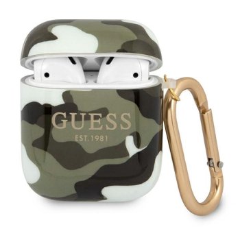 Guess Camouflage dėklas AirPods 1 / 2 kartai, žalias