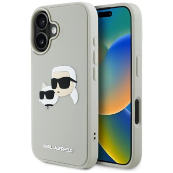 Karl Lagerfeld 3D Rubber Double Heads dėklas, skirtas iPhone 16, smėlio spalvos