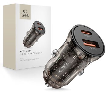 Tech-Protect CC01 45W automobilinis įkroviklis USB-A / USB-C, juodas
