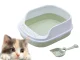 Open Cat Litter Box with Rim and Scoop, 48x38x19 cm, Green