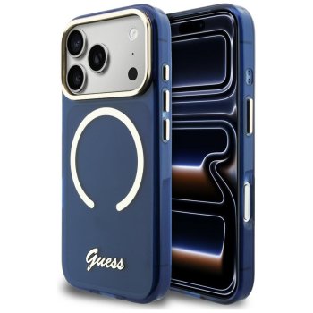 Dėklas Guess IML Script Metal MagSafe skirtas iPhone 17 Pro, Mėlynas