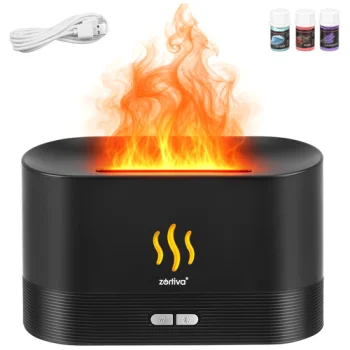 Kvapų difuzorius ir oro drėkintuvas Zortiva, 180 ml, RGB LED liepsnos efektas, juodas