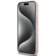 Guess Silicone Script dėklas su metaliniu logotipu ir rėmeliu iPhone 15 Pro, rožinis