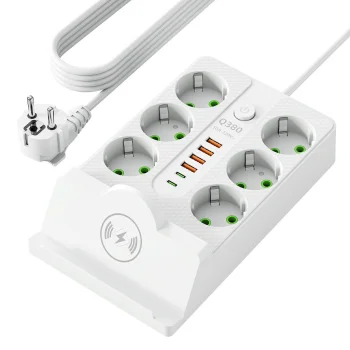 Ilgintuvas Carruzzo su 6 lizdais, 4x USB, 2x USB-C ir belaidžiu įkrovimu 2500W, 2m