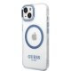 Guess Metal Outline MagSafe dėklas iPhone 14 Plus / 15 Plus, mėlynas
