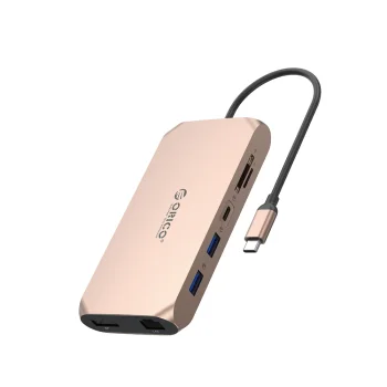 Prijungimo stotelė Orico XCR 12in1 USB-C 2x HDMI DP 4K 60Hz PD 100W RJ45, rausvo aukso
