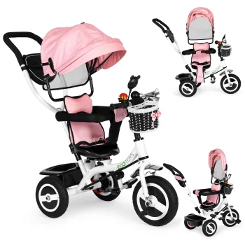 ECOTOYS 4-in-1 vaikiškas triratukas su stūmimo rankena JM-066-9L, rožinis