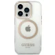Guess Metal Outline MagSafe dėklas iPhone 14 Pro, skaidrus / auksinis