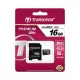 Transcend microSDHC 16 GB Class 10 atminties kortelė su SD adapteriu
