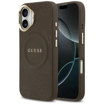 Guess Peony Hot Stamp MagSafe dėklas iPhone 17 telefonui, rudas