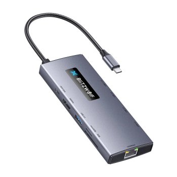 Daugiafunkcis USB-C šakotuvas Blitzwolf BW-NEW TH8 10-in-1, sidabrinis