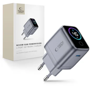 Tech-Protect PowerVision NC45W-GaN USB-C įkroviklis 45W PD, tamsiai pilkas