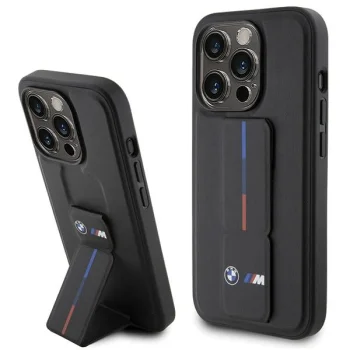 BMW Grip Stand Hot Stamp dėklas, skirtas iPhone 15 Pro Max 6.7", juodas