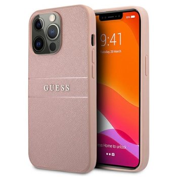 Guess Saffiano Stripe dėklas, skirtas iPhone 13 Pro Max, rožinis