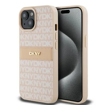 DKNY Mono Stripe & Metal Logo dėklas iPhone 15 Plus / 14 Plus, rožinis
