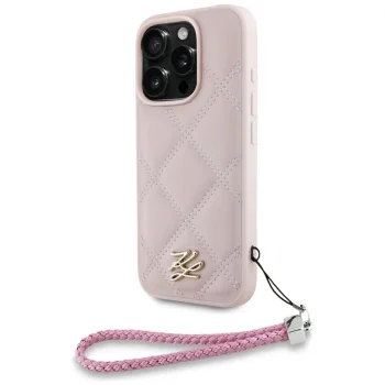Karl Lagerfeld Quilted Initial Logo & Chain Strap iPhone 16 Pro Max Case - Pink