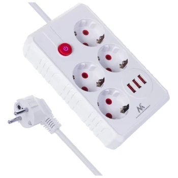Maclean MCE392 W maitinimo ilgintuvas, 4 lizdai, 3x USB, 2500W, 1.5m, balta