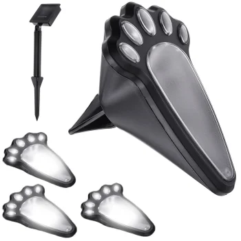 Solar LED Garden Paw Print Lights, 4 Pcs, Black