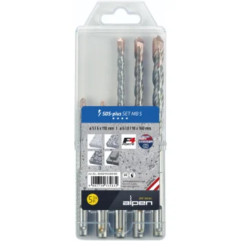 Alpen SDS-plus F4 MB5 smūginių grąžtų komplektas betonui, 5 vnt. (5-10 mm)