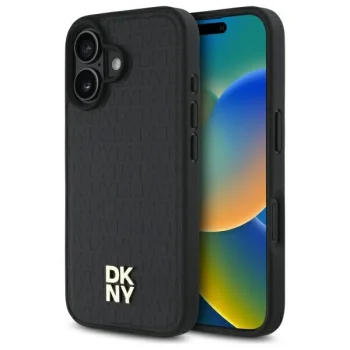 DKNY Repeat Pattern Stack Logo MagSafe dėklas, skirtas iPhone 16, juodas