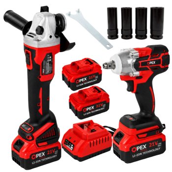 Akumuliatorinis kampinis šlifuoklis ir veržliasukis OPEX TOOLS OPX28006, 21V