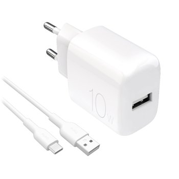 Tinklo įkroviklis Puro PROLITE 10W USB-A + USB-A - USB-C laidas 1.2m, baltas