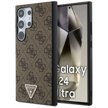 Guess Samsung Galaxy S24 Ultra dėklas Grip Stand 4G Triangle Strass, rudas