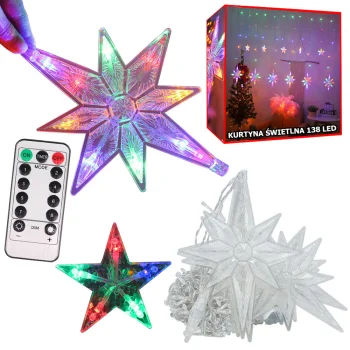 Šviečianti žvaigždžių užuolaida 138 LED RGB USB, įvairių spalvų