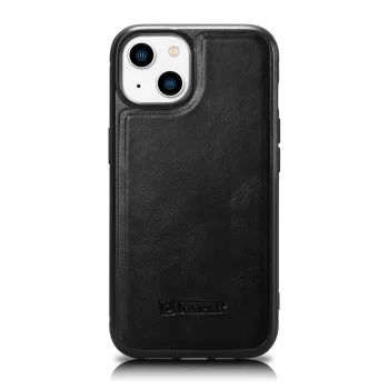 iCarer Leather Oil Wax natūralios odos dėklas, skirtas iPhone 14 Plus, juodas