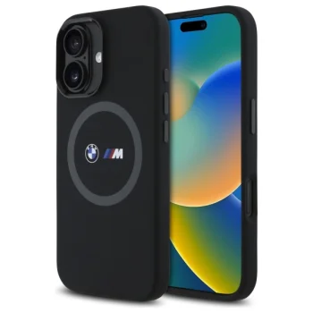BMW M Silicone Printed Ring MagSafe dėklas, skirtas iPhone 16, juodas
