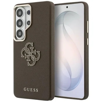 Guess Grained Big 4G Metal Logo dėklas Samsung Galaxy S26 Ultra, rudas