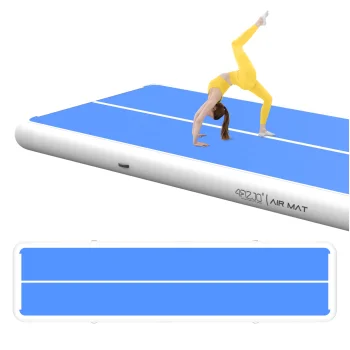 Pripučiamas gimnastikos takas 4FIZJO AirTrack PRO 8x2x0,3 m su pompa, mėlynas
