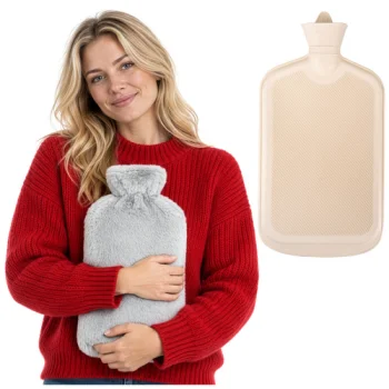 Guminė šildyklė su pliušiniu užvalkalu Zortiva, 3.5 l, 41 x 24 cm, pilka / smėlinė